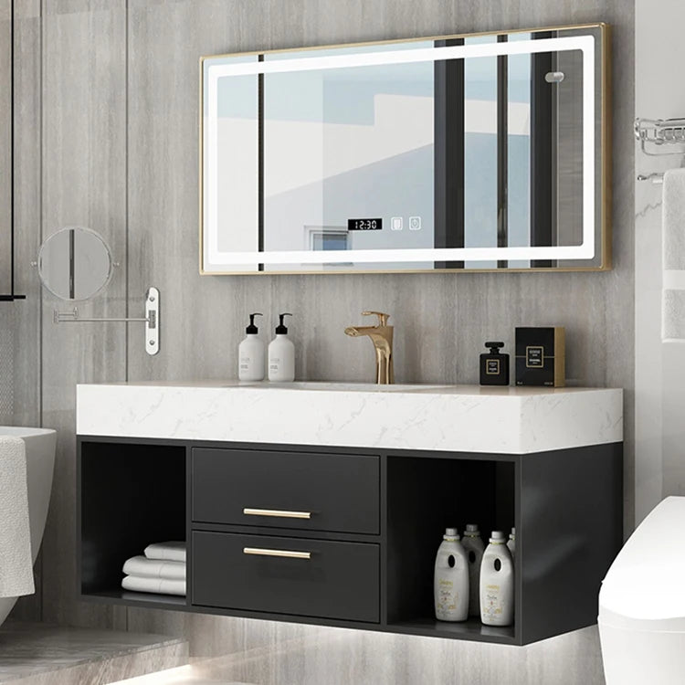 Luxury modern modular bathroom cabinet with smart mirror ceramic basin, wall-mounted vanity, eco-friendly