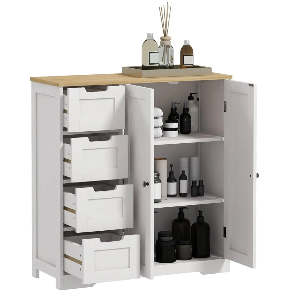 Bathroom Cabinet, Bathroom Floor Cabinet with Adjustable Shelf, Freestanding Storage Cabinet with 4 Drawers and 2, Customized