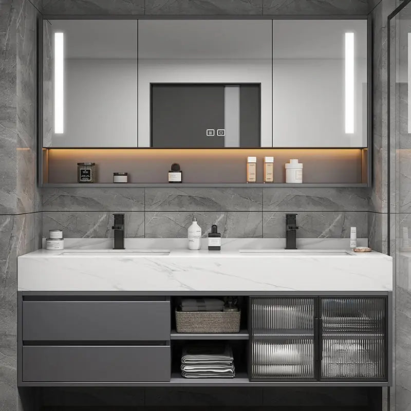 60-Inch double sink basin bathroom vanity, suitable for family hotel or apartment use