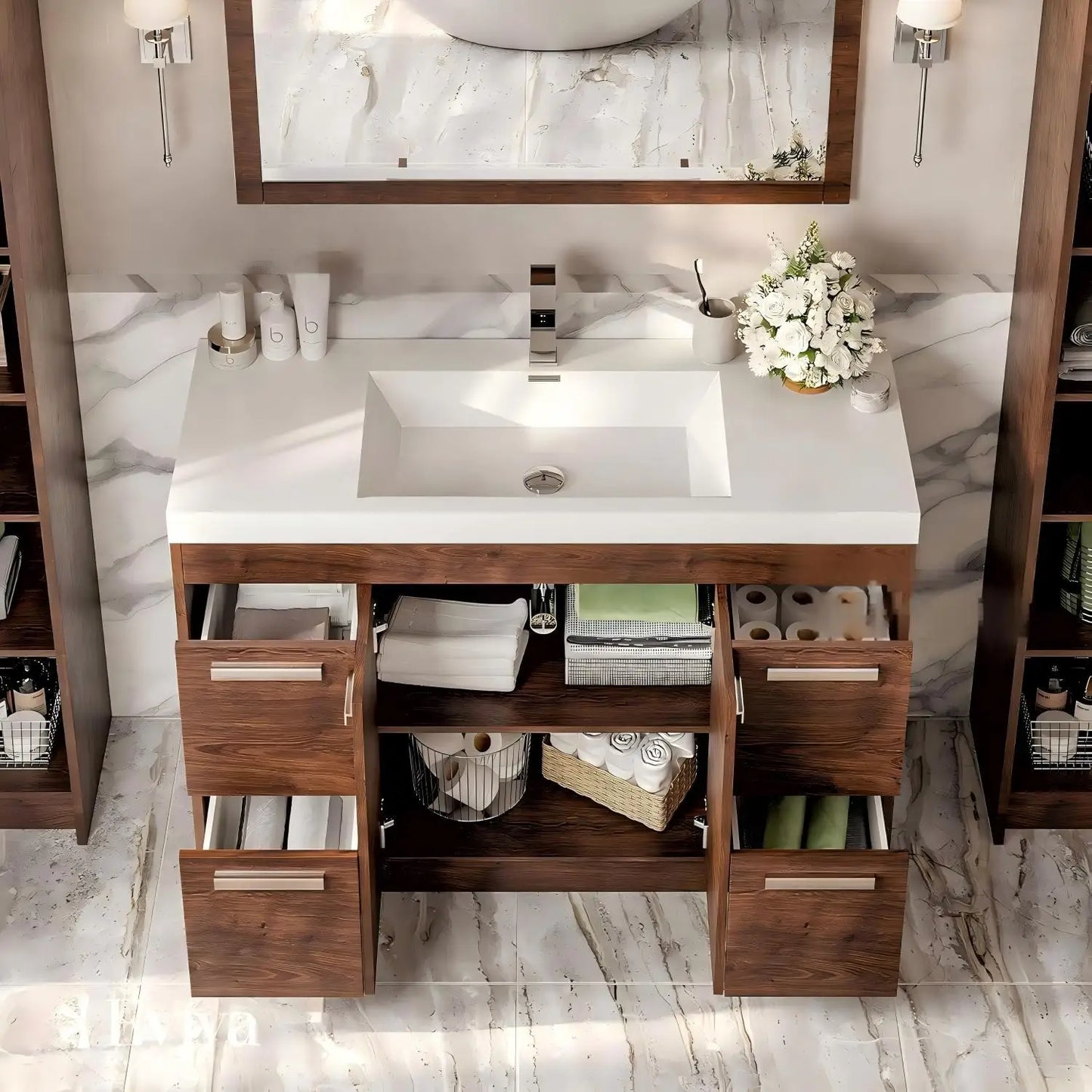 Modern Luxury Bathroom Vanity Sink Wash Basin Set Customizable Floor-Standing Luxury Bathroom Cabinet Smart for Apartment Use