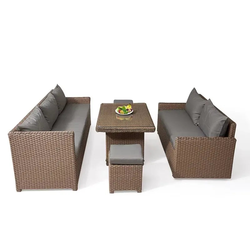 Patio Modern Wicker All Weather Aluminum Rattan Outdoor Corner L-Shaped Dining Garden Sofa Set