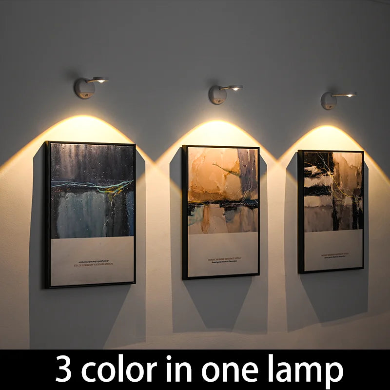 Wall Lamp Rechargeable Intelligent Human Sensing Wireless Night Light Dimmable LED Spotlights for Decoration Painting Lighting