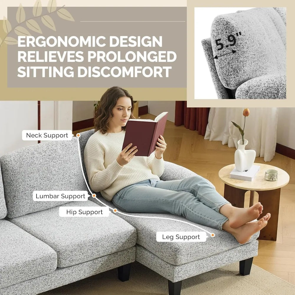 Sectional Couch with Chaise, Affordable Small Sofa,Chenille Fabric Comfy Couches for Living Room,Customized