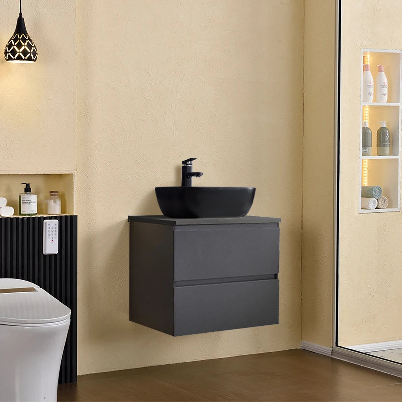 Black Wood Bathroom Vanity Floating Bathroom Vanity Cabinet With Drawer and Black Ceramic Basin Customizable
