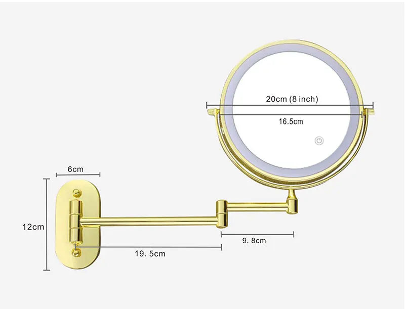 8 inch Makeup Mirror Matte Gold 3x/5x/7x/10x Magnifying Double Side USB Charging Bathroom 3 color light Cosmetic Mirrors