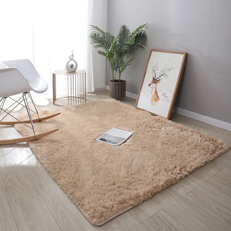 VIKAMA Simple Modern Silk Hair Tie-Dye Carpet Plush Soft Living Room Bedroom Bed Blanket Children's Room Non-Slip Floor Mat