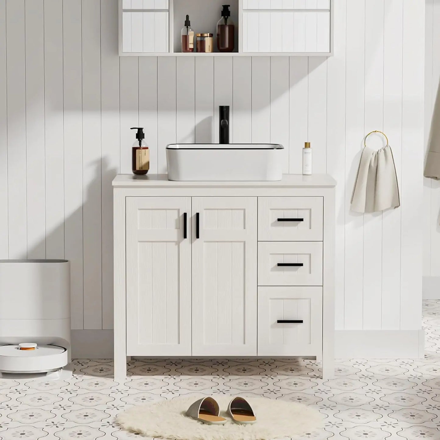 36" Bathroom Vanity Sink Combo Modern Freestanding Cabinet Soft Closing Doors Drawers Vessel Top Faucet Pop Up Drain Customized