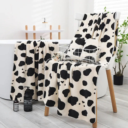 New Cute Instagram Cow Coral Plush Towel Bath Towel Thickened Water Absorbent High Density Set for Home and Daily Necessities