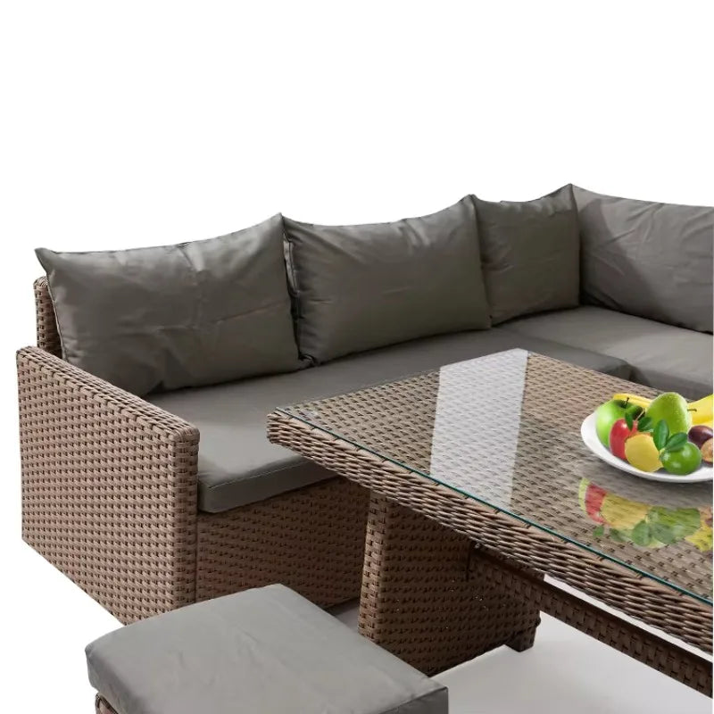 Patio Modern Wicker All Weather Aluminum Rattan Outdoor Corner L-Shaped Dining Garden Sofa Set