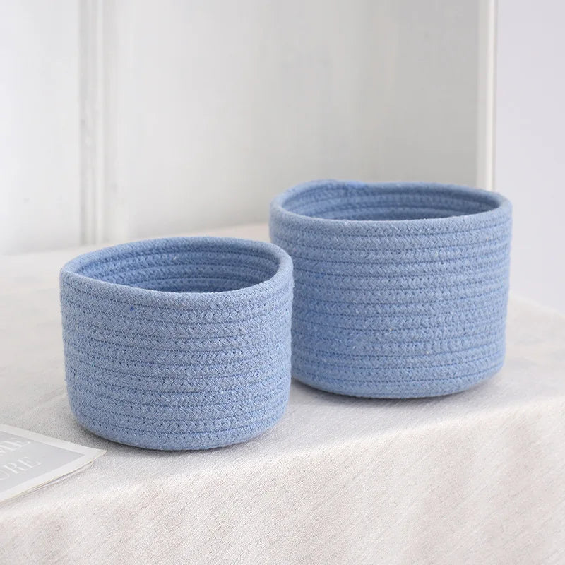 Handmade Woven Cotton Rope Woven Storage Basket Desktop Organizer Sundries Toys Comestics Keys Snacks Box Sundries Organizer
