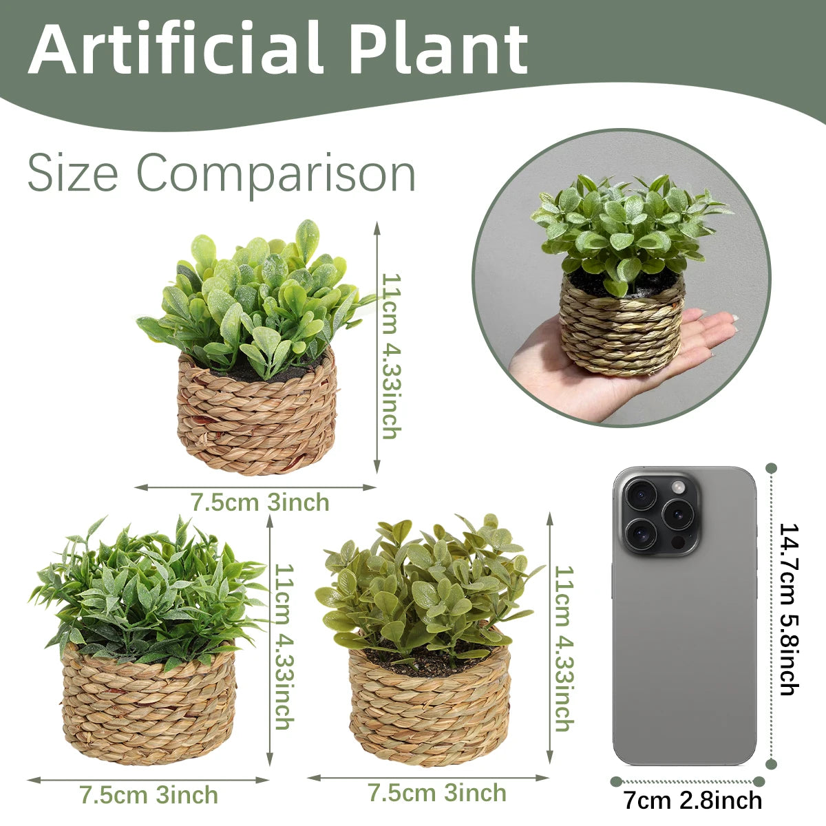 XIYA FLOWER Green Artificial Plants Eucalyptus Grass Woven Small Potted Plants Grass Mound 11cm PE Material Home Decoration