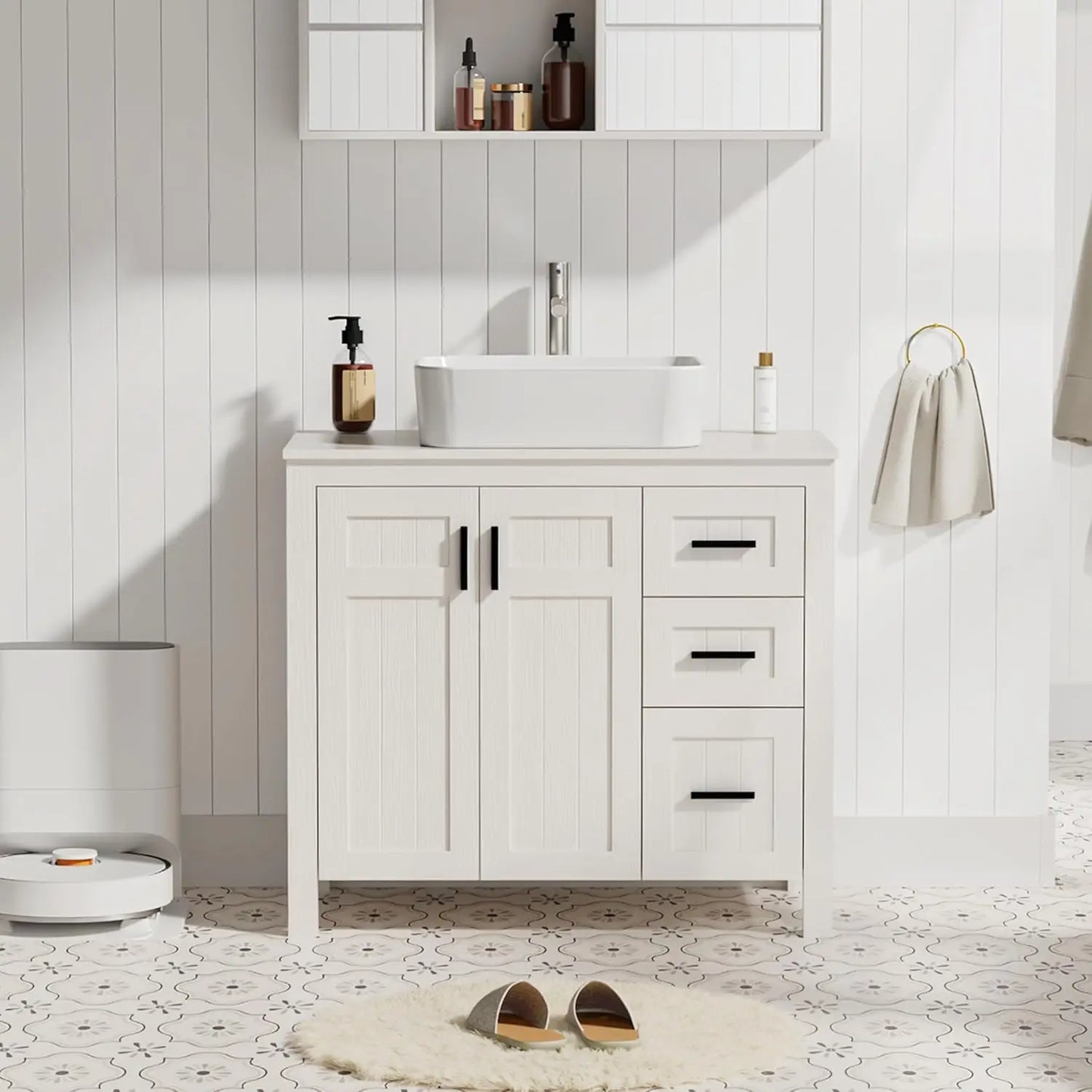 36" Bathroom Vanity Sink Combo Modern Freestanding Cabinet Soft Closing Doors Drawers Vessel Top Faucet Pop Up Drain Customized