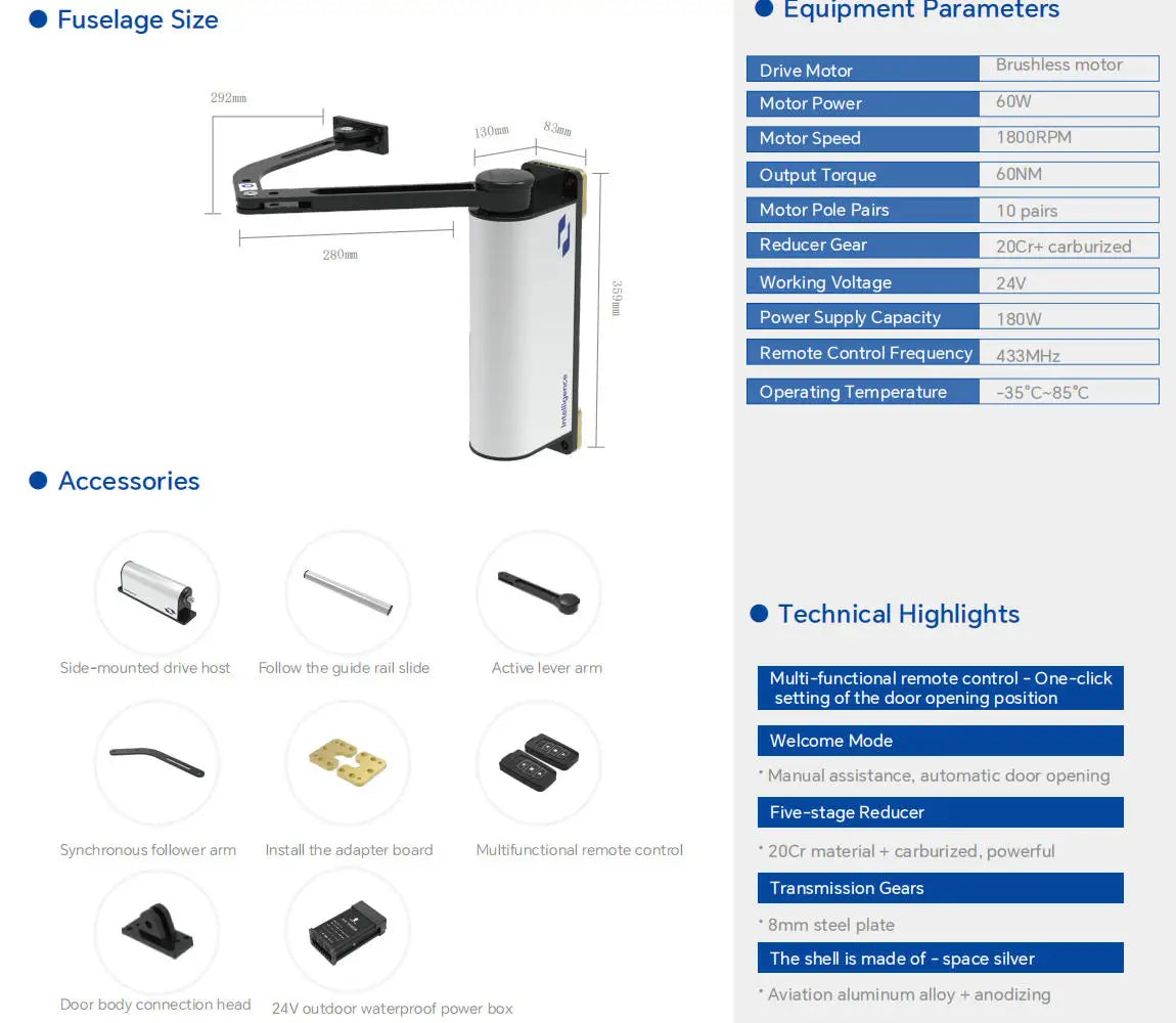 CZ02 90 Degree Flat Door Automatic Door Opener Outdoor Side-mounted Electric Automatic Gate Opener Door Control AC100-240V