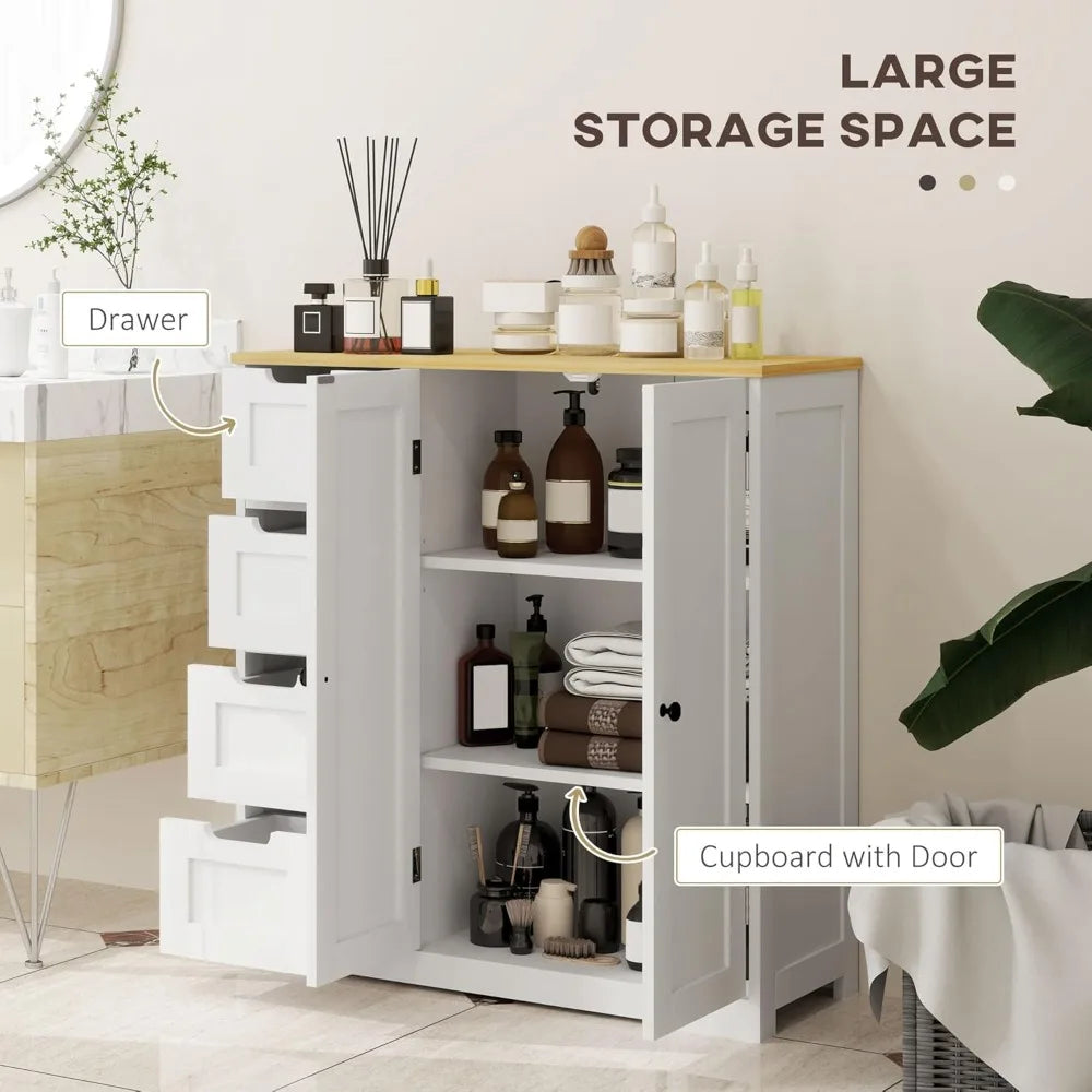 Bathroom Cabinet, Bathroom Floor Cabinet with Adjustable Shelf, Freestanding Storage Cabinet with 4 Drawers and 2, Customized
