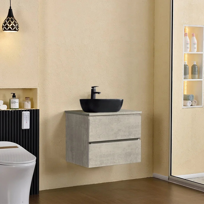 Black Wood Bathroom Vanity Floating Bathroom Vanity Cabinet With Drawer and Black Ceramic Basin Customizable