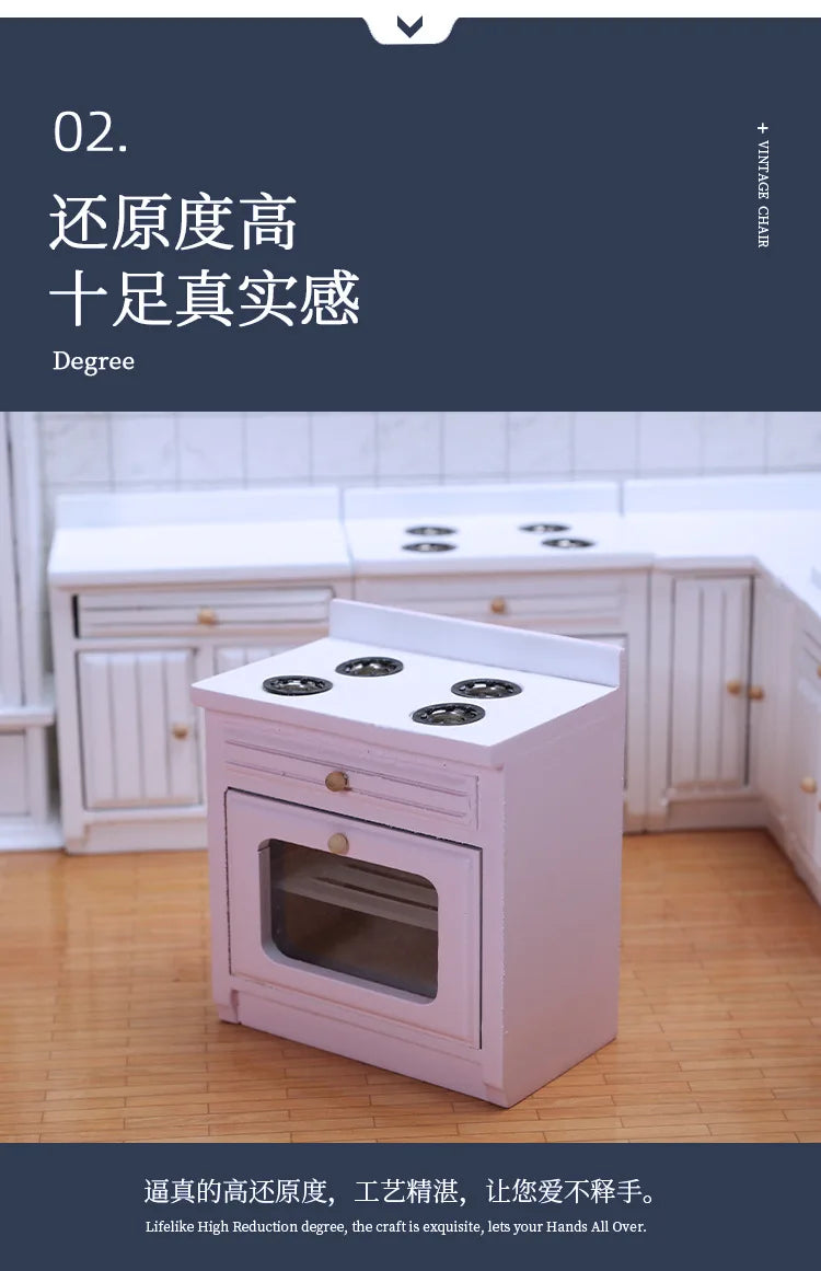 Dollhouse Mini Cooking Table Sink Counter Set Cabinets Combination 1:12 Miniature Kitchen Miniature Models Home Decor Figurines