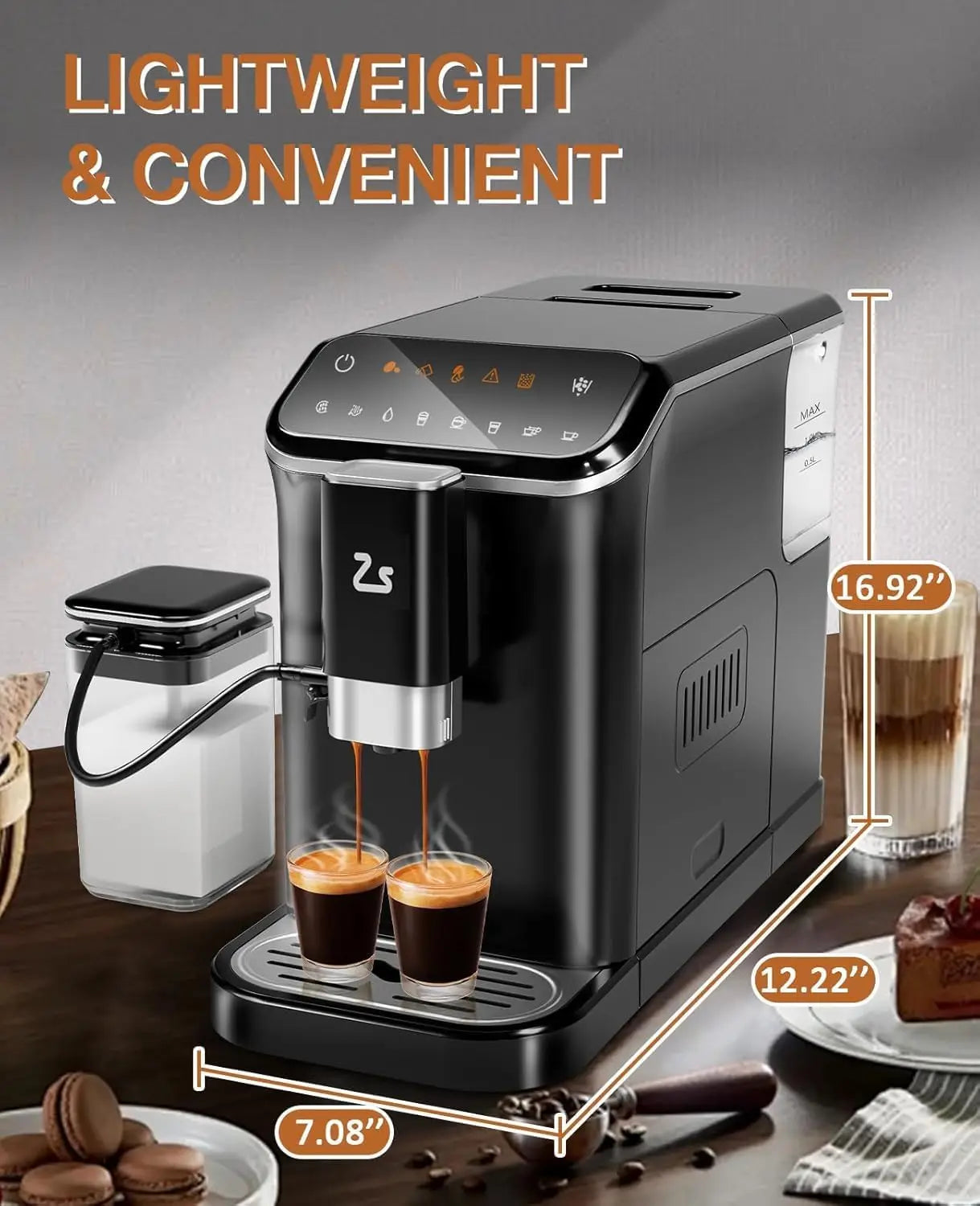 20-Bar Fully Automatic Espresso Coffee Machine with Grinder,Auto Milk Frother,Auto-Cleaning Coffee Maker for Latte Cappuccino