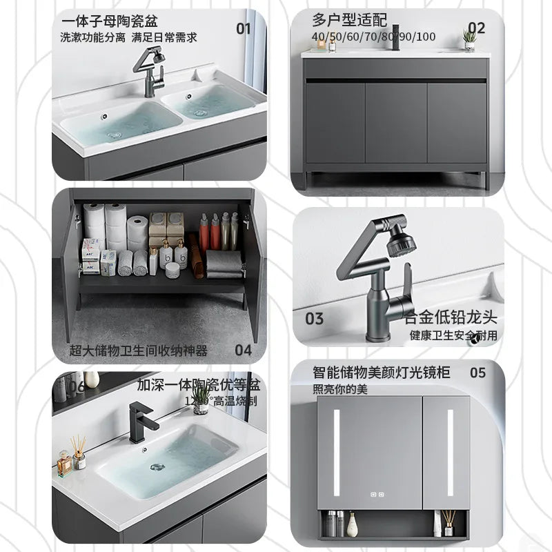bathroom cabinet Combination bathroom Ceramic integrated double basin Deepening face washstand Customizable
