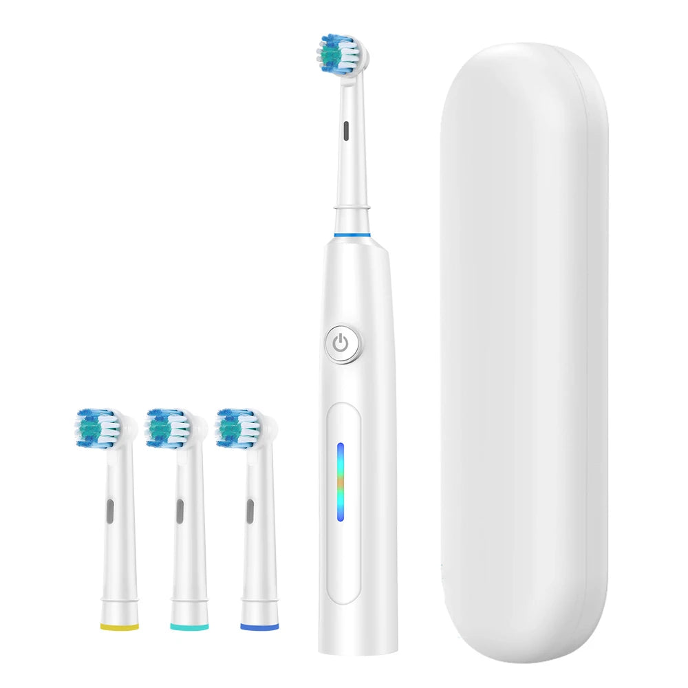3D Rotating Electric Toothbrush 5 Modes USB Fast Rechargeable Rotary Electric Toothbrush with Travel Case 4 Brush Heads