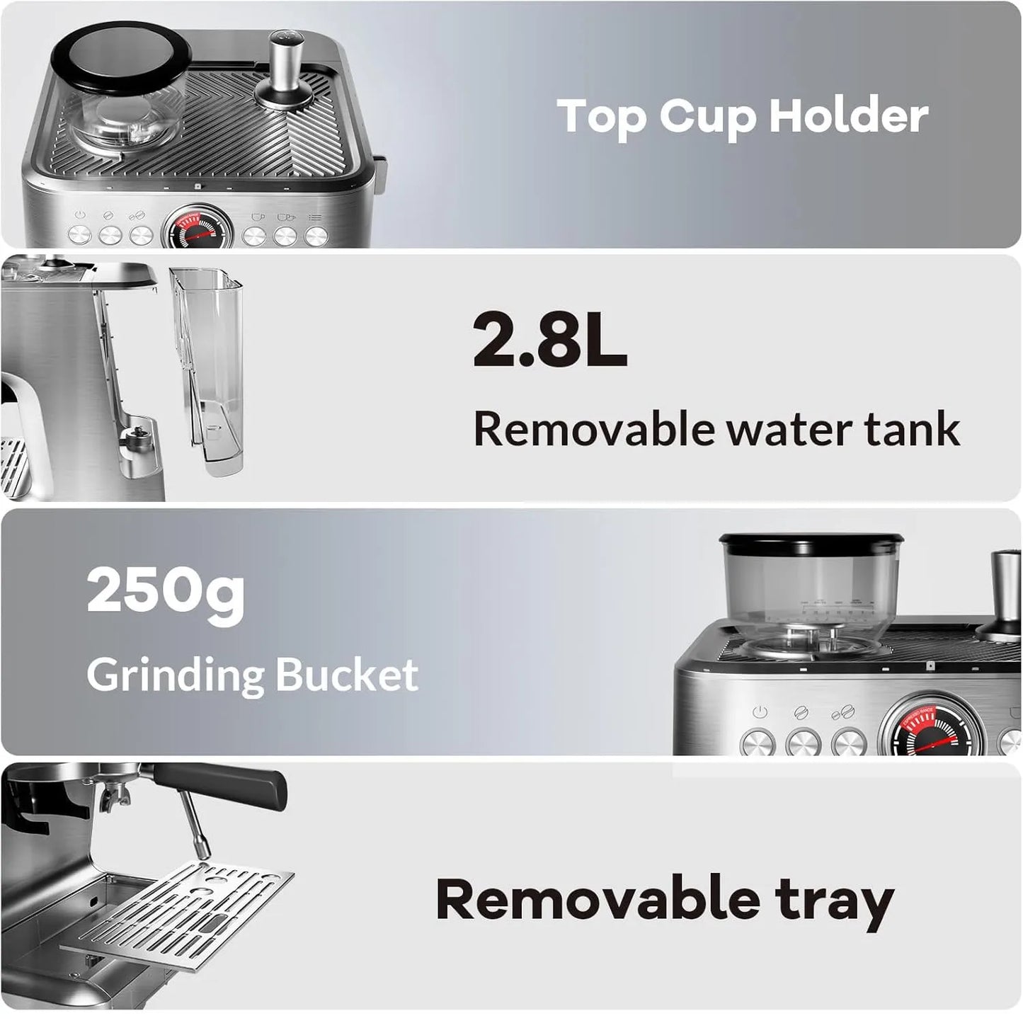 Espresso Machine with Grinder 20 Bar Semi-Automatic Coffee Maker PID Control Milk Frother Steam Wand 95Oz Water Tank for Home