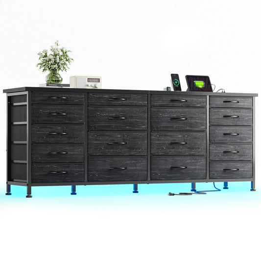 Large Capacity 63 Inch Dresser with 18 Deep Drawers LED Lighting and Built In Power Hub for Bedroom Living Room or Hallway