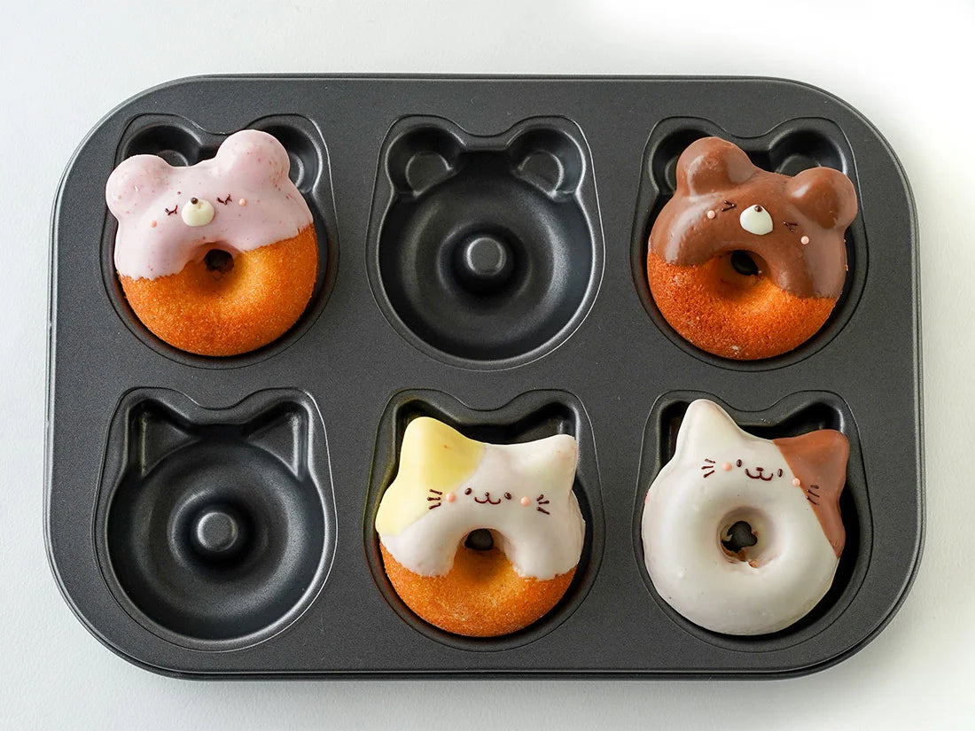 Donut Baking Pan Cat & Bear-Shaped Non-Stick Carbon Steel Doughnut Mold Muffin Cake Pan for Dessert Pastry DIY Kitchen Accessory