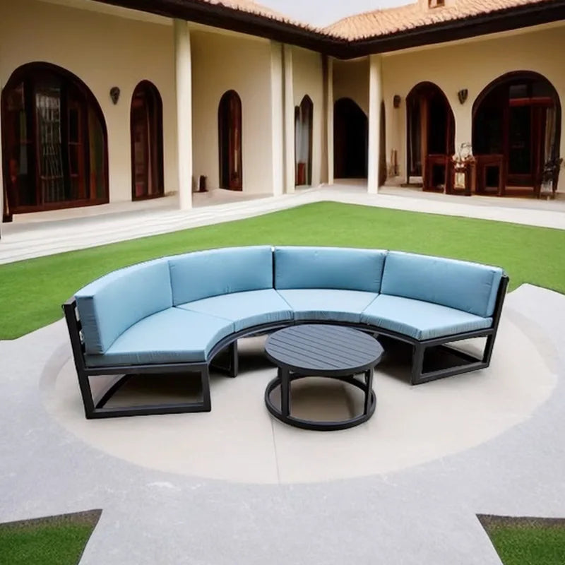 360° Round Outdoor Sofa Set - Deep Grey Aluminum Patio Furniture, Waterproof for Garden and Balcony