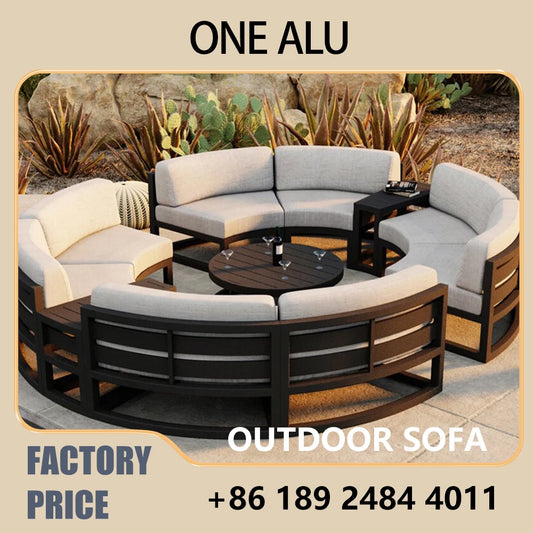 360° Round Outdoor Sofa Set - Deep Grey Aluminum Patio Furniture, Waterproof for Garden and Balcony