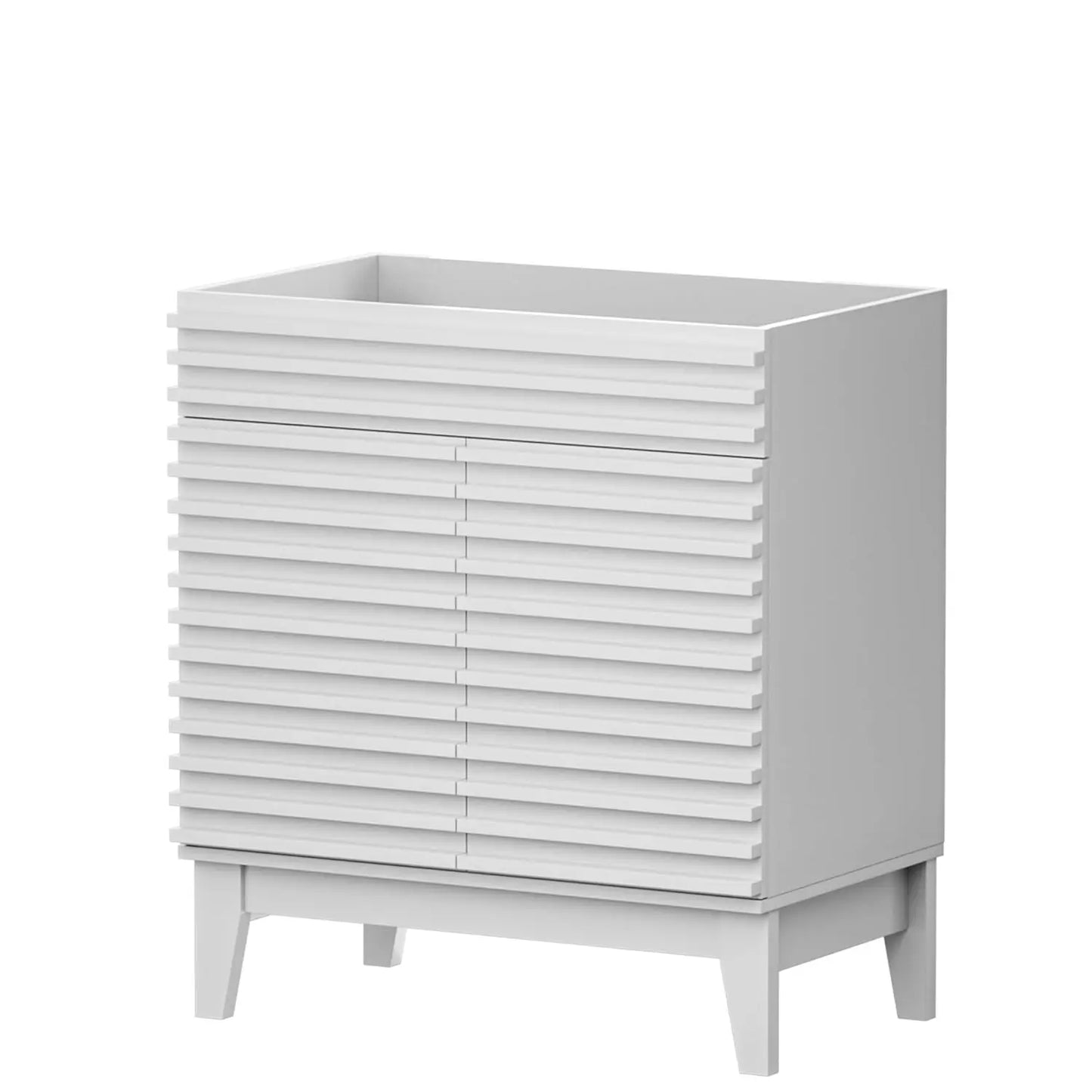30" Mid-Century Bathroom Vanity Cabinet Ceramic Sink Soft Close Doors Freestanding Particleboard Wood Grain Walnut Customized