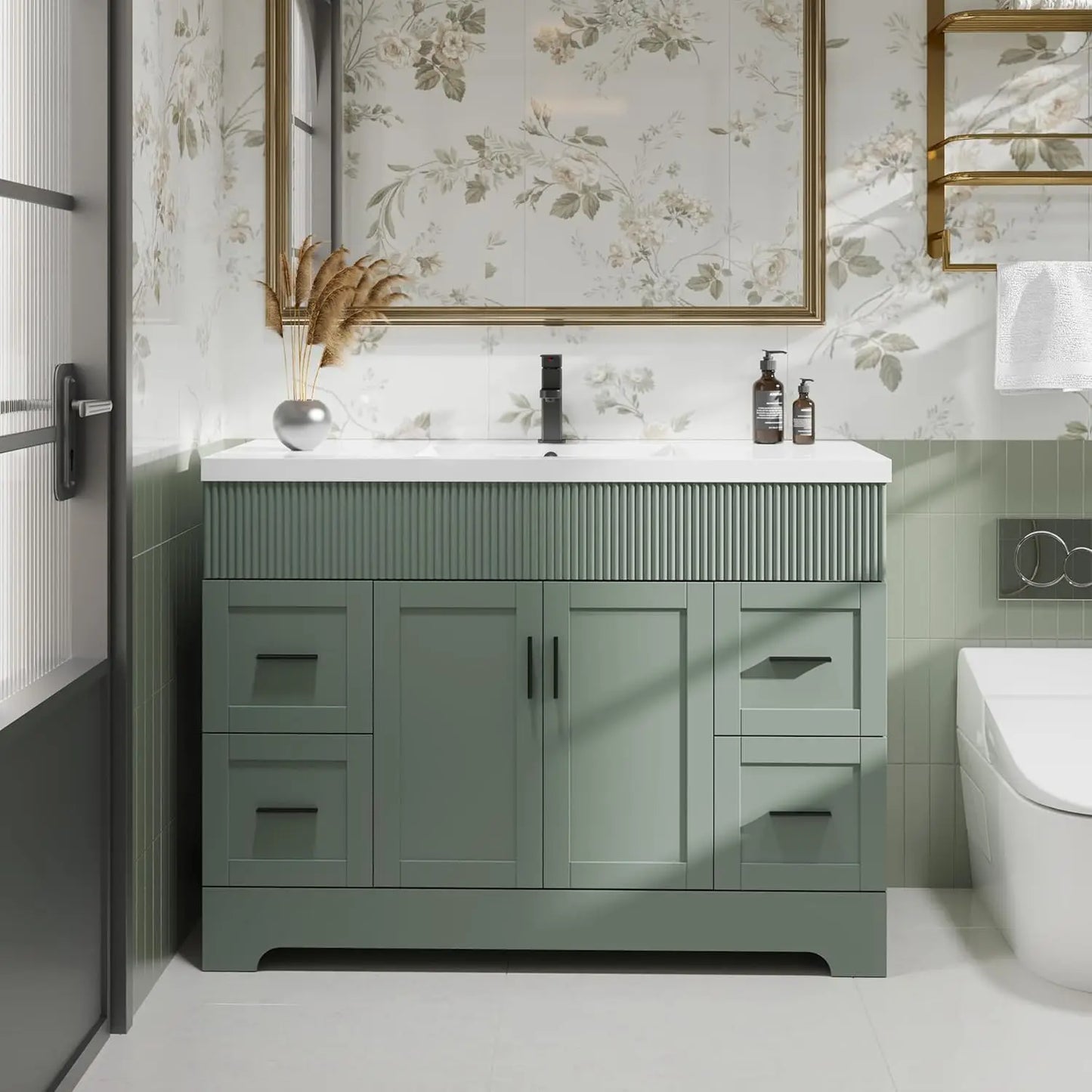 48" Bathroom Vanity Sink Combo Matte Black Painted Surface Modern Cabinet Undermount Single Sink Faucet Drain Customized