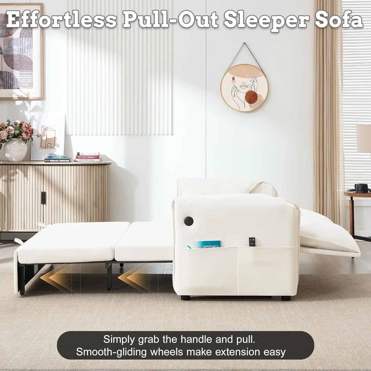 63" Velvet Pull Out Couch, 3 in 1 Convertible Sleeper Sofa Bed with Adjustable Backrest, Modern Loveseat Sleeper, Customized