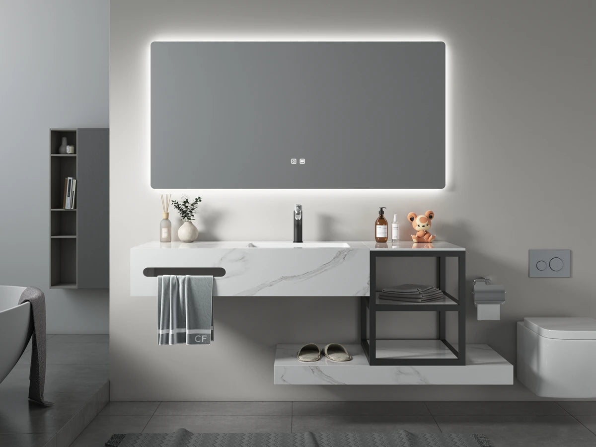 Bath Room Cabinet Set Vanity Home Or Hotel Bathroom With Led Light Makeup Mirror Basin Vanities Lighting