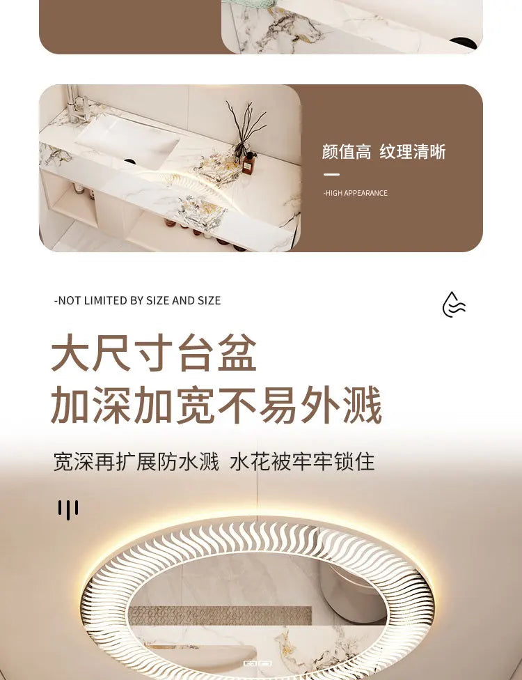 Modern Bathroom Vanity Cabinet Sink Small-sized Bathroom Cabinet with Smart Round Mirror Rock Ceramic Basin Bathroom Furniture