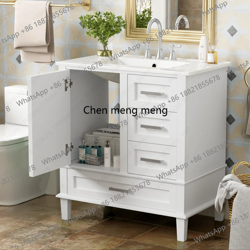 30" Bathroom Vanity with Sink Solid Wood Cabinet Waterproof Modern Storage with 3 Drawers Soft Close Door Sink Vanity Combo Set