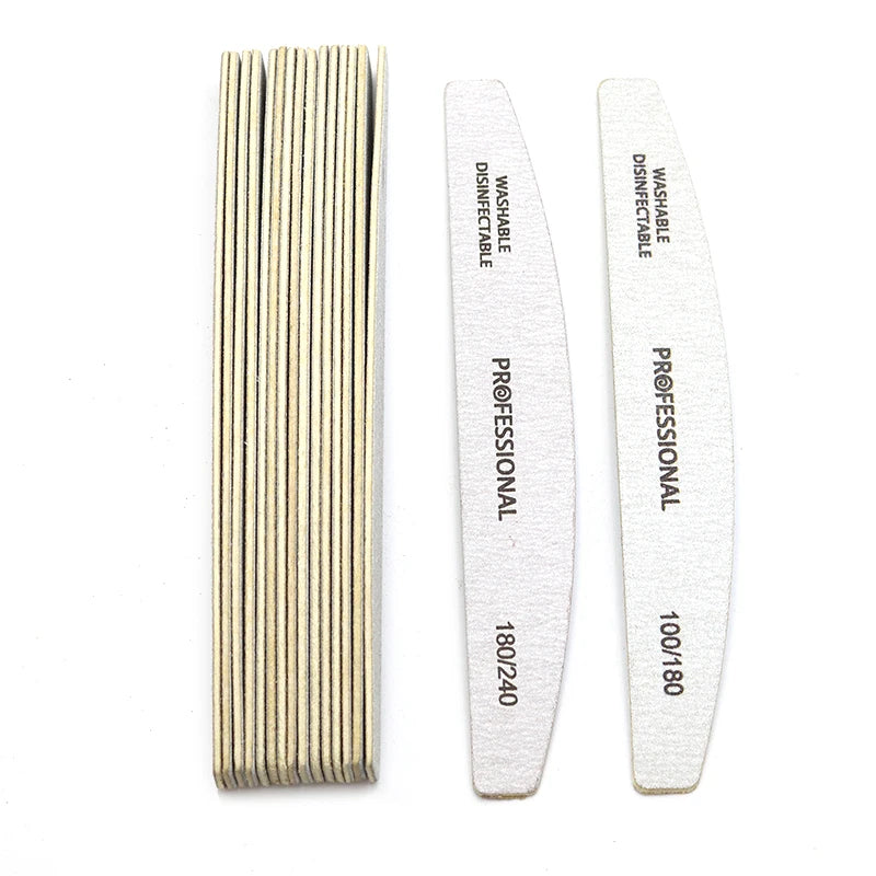 10pcs/Lot Wooden Nail Files Professional 100 180 240 Emery Board Manicure Buffer Grey Boat Double-sided Wooden Pedicure Buffers
