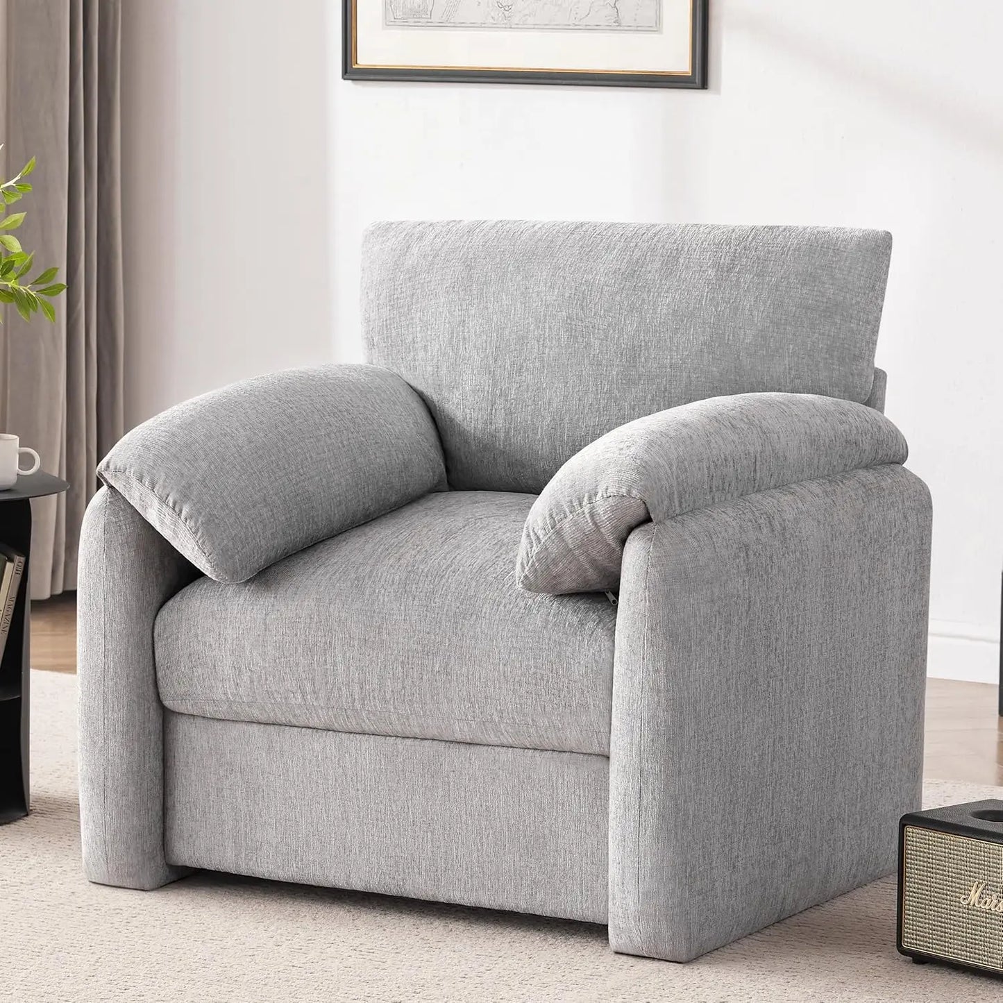 38.6in Chenille Oversized Armchair Mid-Century Upholstered Lounge Reading Chair Living Room Bedroom Beige Customized