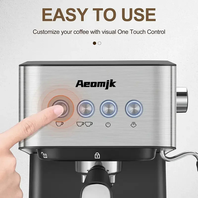 Aeomjk Semi-Automatic Espresso Machine, 20 Bar Pressure Extraction, for Making Cappuccino and Latte, with Steam Milk Frother, Espresso Machine with 1.5L Removable Water Tank