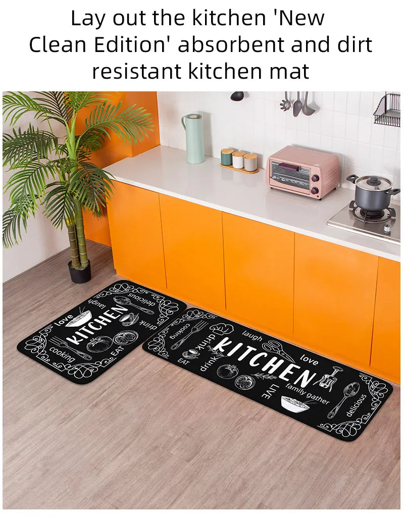 VIKAMA kitchen carpet washable, non-slip, absorbent floor mat, bathroom floor mat, absorbent kitchen mat, door mat, room decorat