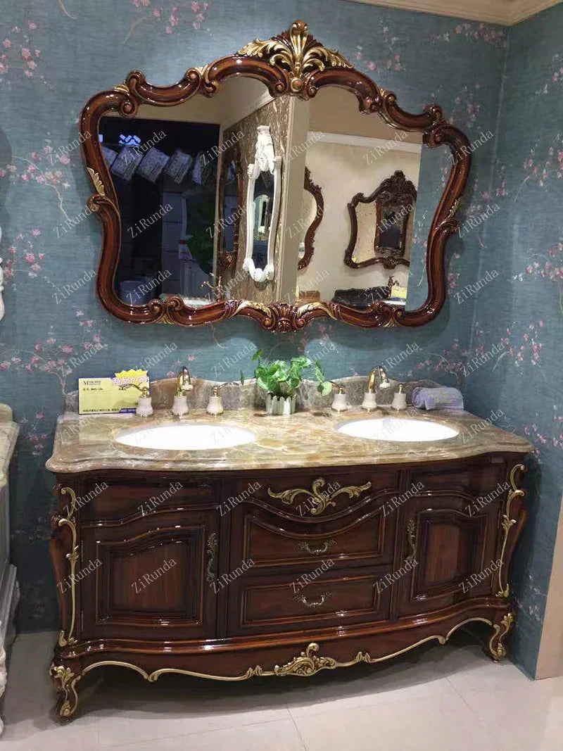 ~New Curved European Bathroom Cabinet Antique Washbasin Oak Combination Bathroom Double Basin Wash Basin Washstand