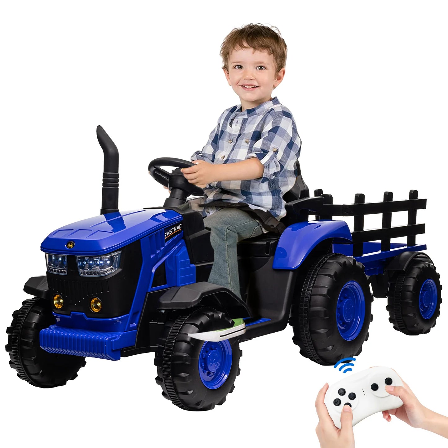 12V Kids Ride On Tractor Car Battery Powered Car Toy with Detachable Trailer,Remote Control,Music,Dual 35W Electric Vehicles