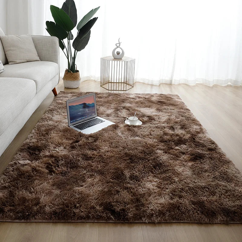 VIKAMA Simple Modern Silk Hair Tie-Dye Carpet Plush Soft Living Room Bedroom Bed Blanket Children's Room Non-Slip Floor Mat