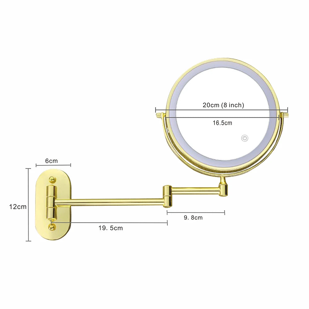 8 inch Makeup Mirror Matte Gold 3x/5x/7x/10x Magnifying Double Side USB Charging Bathroom 3 color light Cosmetic Mirrors