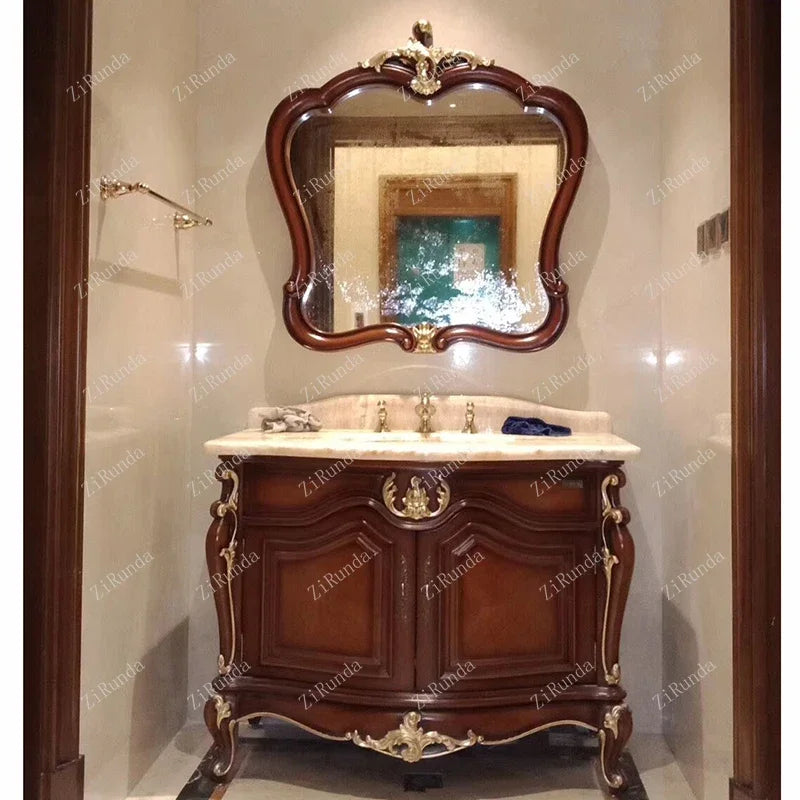 ~New Curved European Bathroom Cabinet Antique Washbasin Oak Combination Bathroom Double Basin Wash Basin Washstand