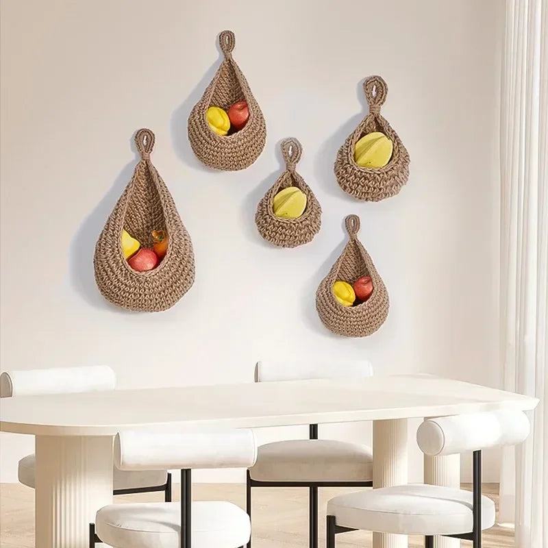 Handwoven Hanging Wall Fruit Vegetable Basket Organizer Container Decor for Kitchen Garden Mount Wall Flower Plant Onion Storage