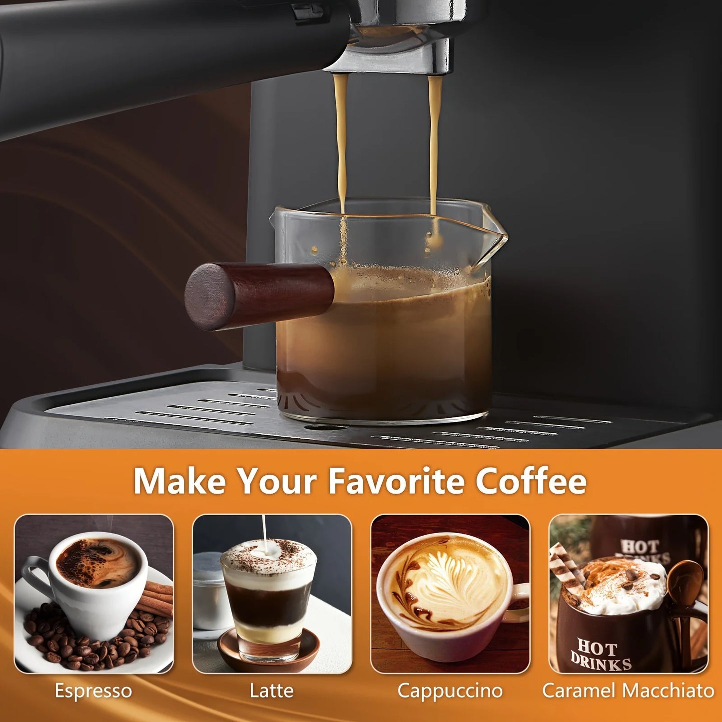 Aeomjk Semi-Automatic Espresso Machine, 20 Bar Pressure Extraction, for Making Cappuccino and Latte, with Steam Milk Frother, Espresso Machine with 1.5L Removable Water Tank