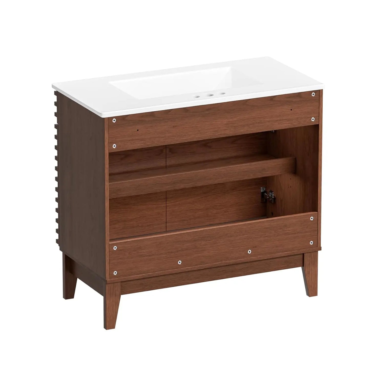 36in Mid-Century Freestanding Bathroom Vanity Sink Storage Undermount Ceramic Wood Grain Walnut Customized