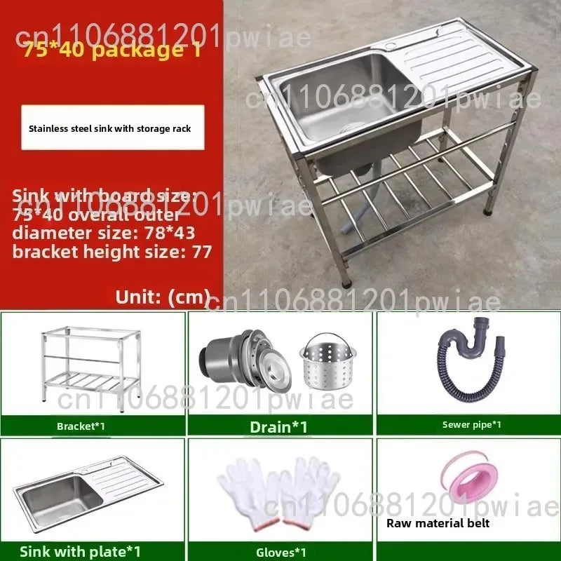 Kitchen Thickened Stainless Steel Sink Table Integrated Single Sink with Bracket Dishpan Washing Basin Sink