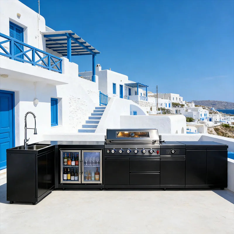 A Full Kitchen Suite Including Grill Cooktop Sink And Fridge With Waterproof Custom Outdoor Stainless Steel Cabinet For Backyard