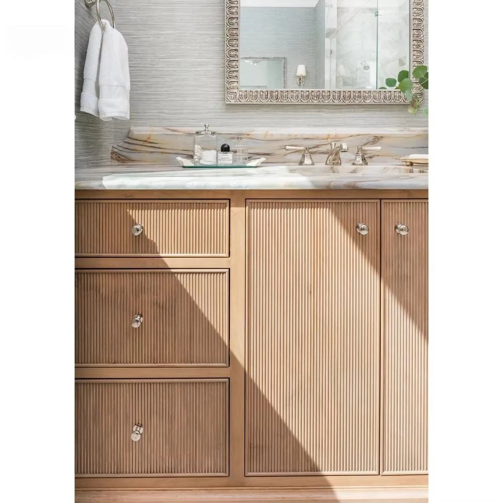 New Design Fluted Wooden Bathroom Cabinet with Slim Shaker RTA Vanity Cabinetry with Soft Closing System for Home or Villa
