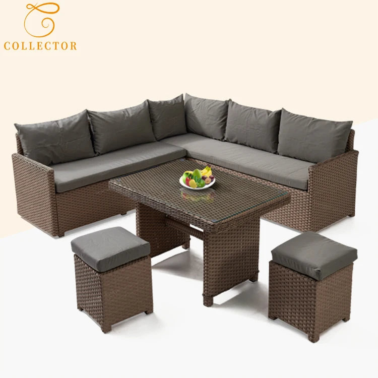 Patio Modern Wicker All Weather Aluminum Rattan Outdoor Corner L-Shaped Dining Garden Sofa Set